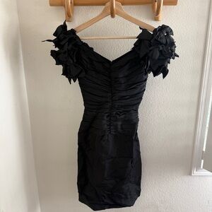 VINTAGE 80s Notorious Black Ruffle ruched bow dress cocktail whimsigoth goth